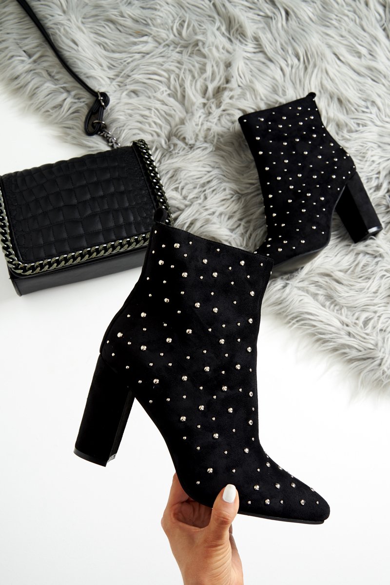 Black Faux Suede Studded Ankle Boots - Laelynn-Boots