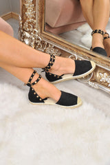 Black Faux Suede Studded Espadrilles - Hartley-Flats