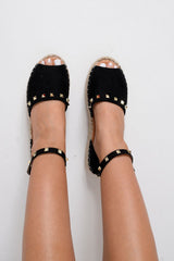 Black Faux Suede Studded Flatforms - Adabelle-Wedges