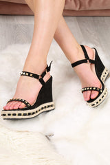 Black Faux Suede Studded Wedges - Darcy-Wedges