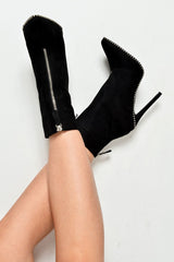 Black Faux Suede Studded Zip Up Shoe Boots - Niomi-Boots