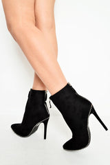 Black Faux Suede Studded Zip Up Shoe Boots - Niomi-Boots