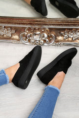 Black Faux Suede Twist Front Pumps - Krissy-Flats