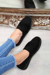 Black Faux Suede Twist Front Pumps - Krissy-Flats