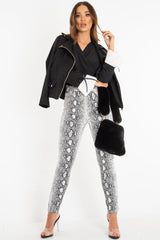 Black Faux Suede Zip Front Biker Jacket - Isadora-Jackets