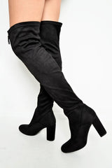 Black Faux Suede Zip Front Over The Knee Boots - Vienna-Boots