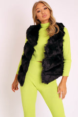 Black Faux leather and Fur Gilet - Felicia-Jackets
