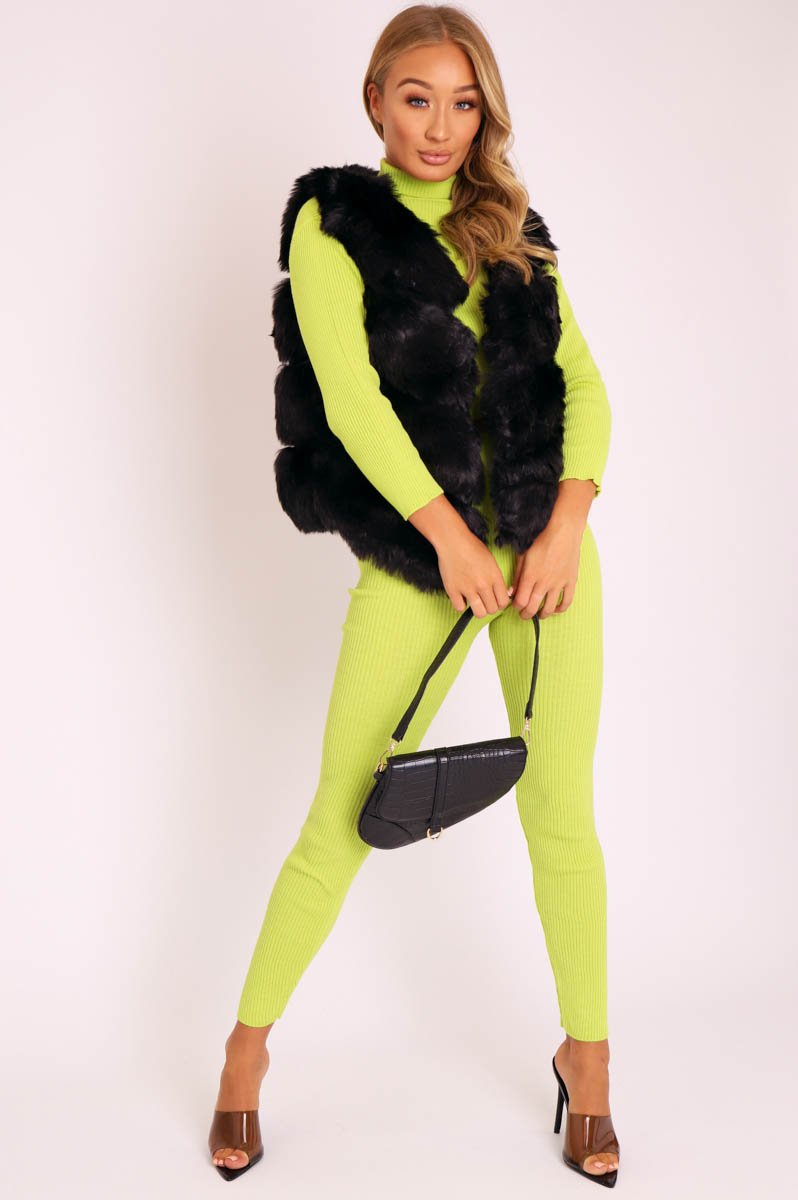 Black Faux leather and Fur Gilet - Felicia-Jackets