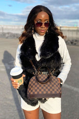 Black Faux leather and Fur Gilet - Felicia-Jackets