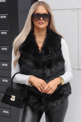 Black Faux leather and Fur Gilet - Felicia-Jackets