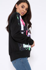 Black Fearless Paint Splatter Sweatshirt - Eliza-Sweatshirts