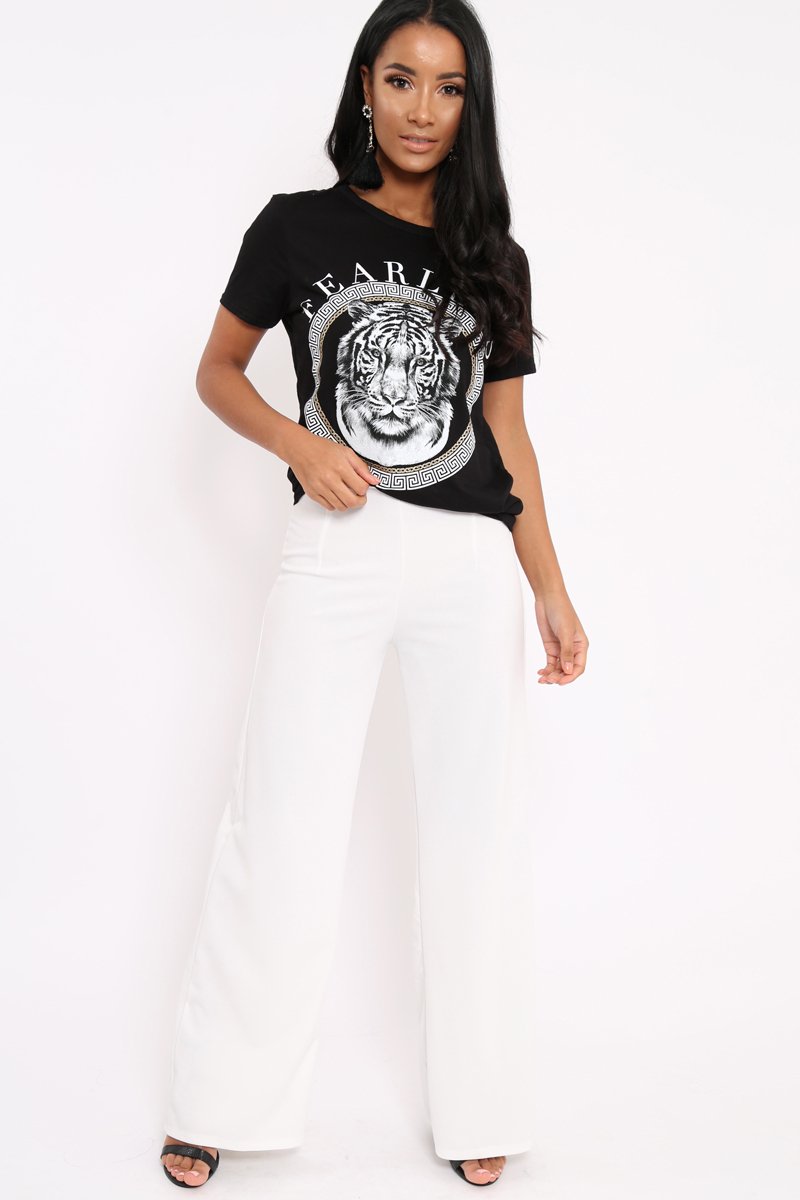 Black Fearless Slogan Print T-Shirt - Gala-Tops