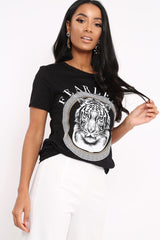 Black Fearless Slogan Print T-Shirt - Gala-Tops