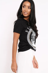 Black Fearless Slogan Print T-Shirt - Gala-Tops