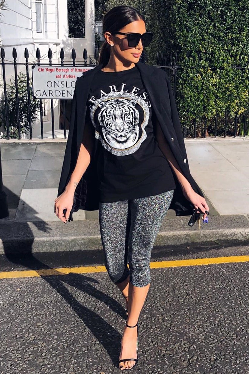 Black Fearless Slogan Print T-Shirt - Gala-Tops