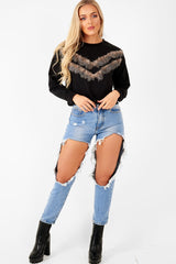 Black Feather Chevron Sweatshirt - Maysen-Sweatshirts