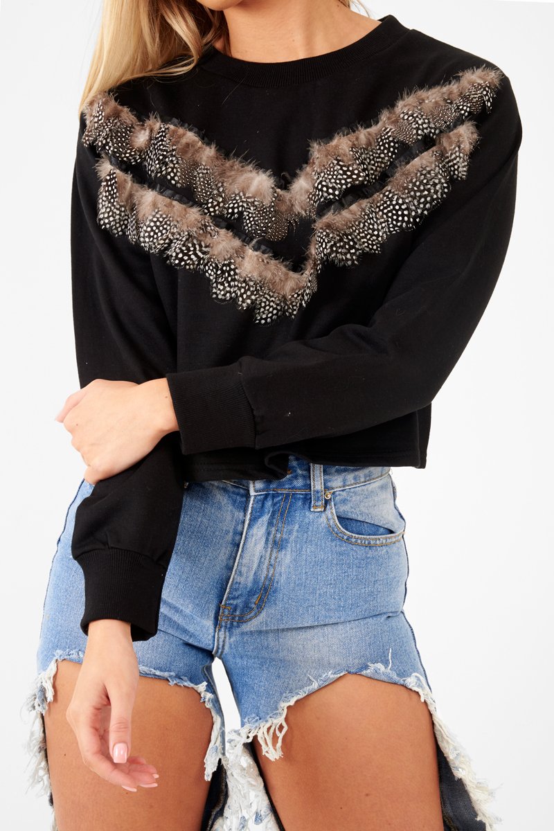 Black Feather Chevron Sweatshirt - Maysen-Sweatshirts