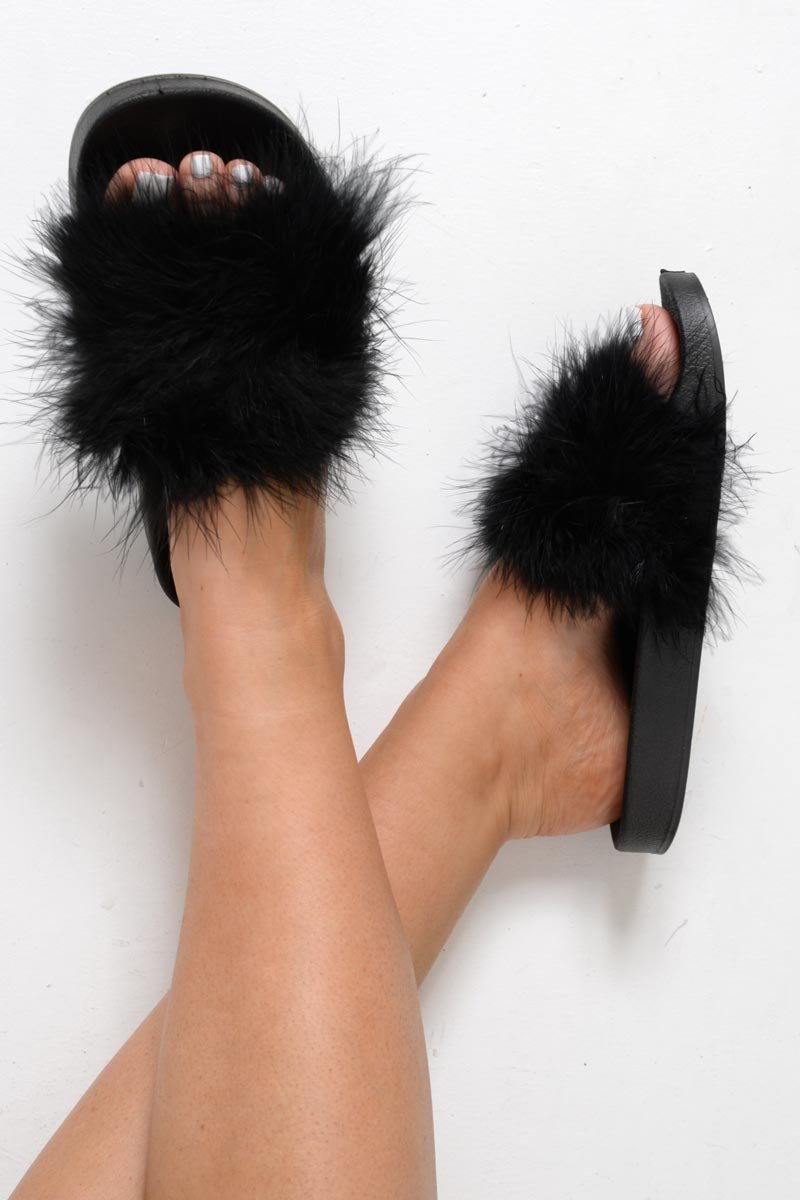 Fether Slides Black Feather Sliders - Andressa – Rebellious Fashion