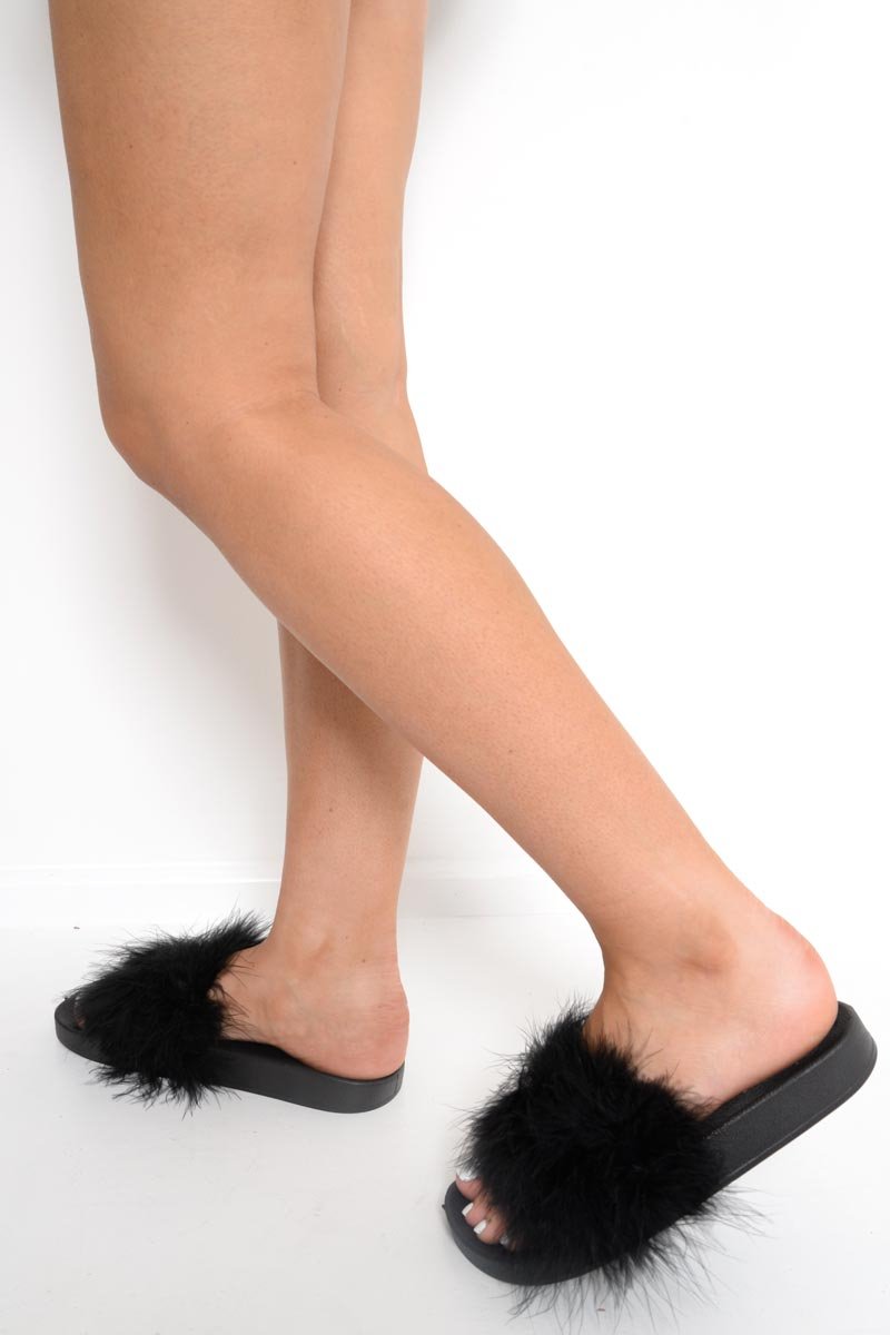 Black Feather Sliders - Andressa-Sliders