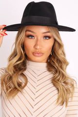 Black Felt Ribbon Detail Fedora Hat - Jasper-Hats