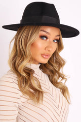Black Felt Ribbon Detail Fedora Hat - Jasper-Hats