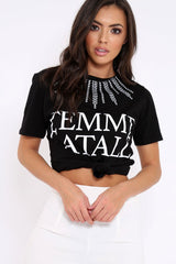 Black Femme Fatale Slogan T-shirt - Sienna-Tops