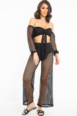 Black Fish Net Crop Tie Top and Trousers Co-ord - Misa-Co-ords