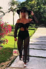 Black Fish Net Crop Tie Top and Trousers Co-ord - Misa-Co-ords