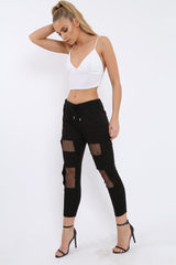 Black Fish Net Panel Detail Joggers - Mikaela-Trousers