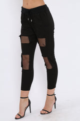 Black Fish Net Panel Detail Joggers - Mikaela-Trousers