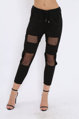 Black Fish Net Panel Detail Joggers - Mikaela-Trousers