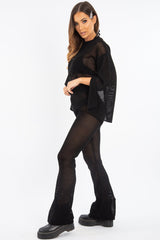 Black Fishnet Crop Jumper Wide Leg Trouser Co-ord - Haddie-Co-ords