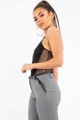 Black Fishnet Floral Lace Strappy Mesh Bodysuit - Hallee-Bodysuits