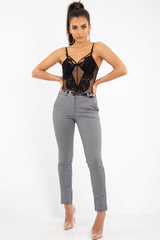 Black Fishnet Floral Lace Strappy Mesh Bodysuit - Hallee-Bodysuits