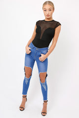 Black Fishnet Mesh Insert Bodysuit - Felicity-Bodysuits