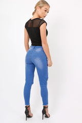 Black Fishnet Mesh Insert Bodysuit - Felicity-Bodysuits