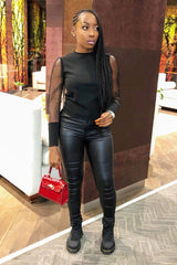 Black Fishnet Mesh Sleeve Top - Ebbie-Tops