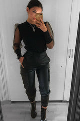 Black Fishnet Mesh Sleeve Top - Ebbie-Tops