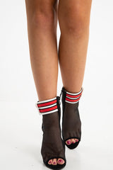 Black Fishnet Mesh White Square Buckle Stiletto Boots - Hanaa-Heels