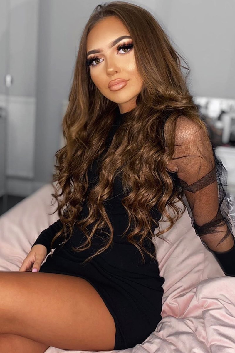 Black Fishnet Puff Sleeve Mini Bodycon Dress - Franca-Dresses