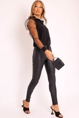 Black Fishnet Sleeve Zip Up Jacket - Cheyann-Jackets