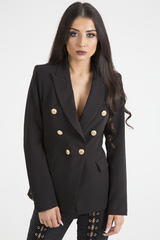 Black Fitted Gold Button Blazer - Mei-Blazers