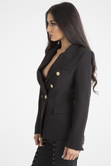 Black Fitted Gold Button Blazer - Mei-Blazers