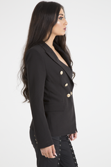 Black Fitted Gold Button Blazer - Mei-Blazers
