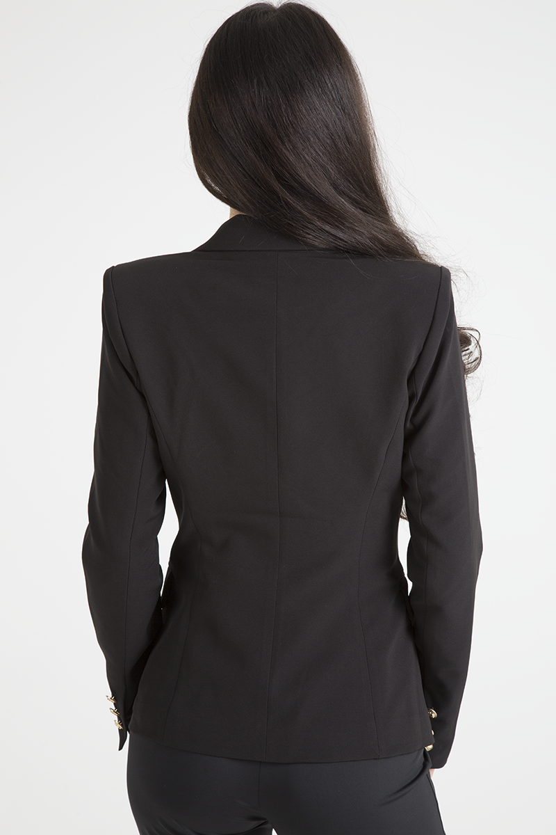 Black Fitted Gold Button Blazer - Mei-Blazers