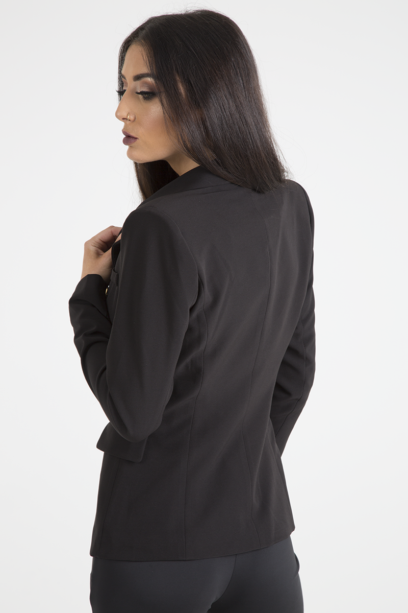 Black Fitted Gold Button Blazer - Mei-Blazers
