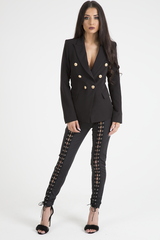 Black Fitted Gold Button Blazer - Mei-Blazers