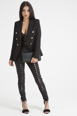 Black Fitted Gold Button Blazer - Mei-Blazers