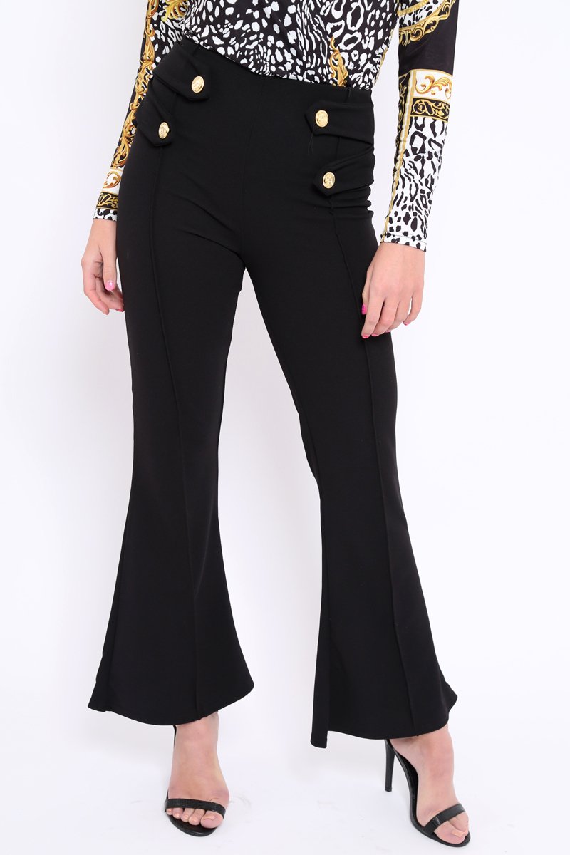 Black Fitted Kick Flare Trousers - Liza-Trousers