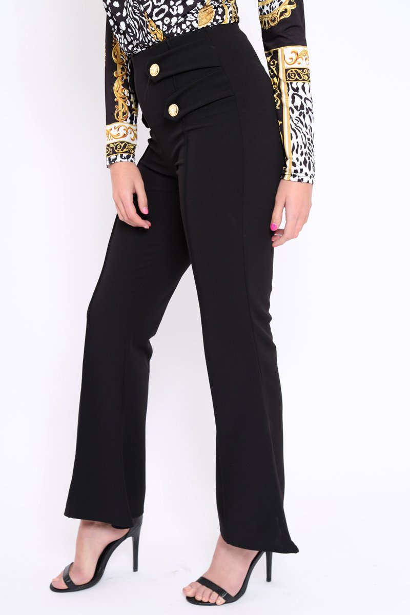 Black Fitted Kick Flare Trousers - Liza-Trousers